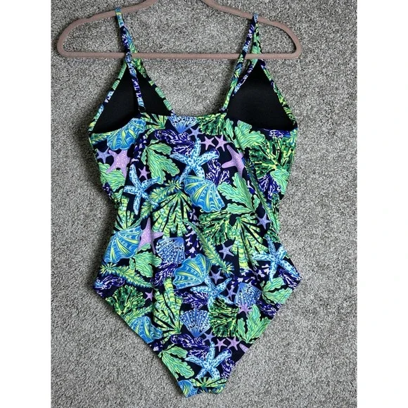 Stella Parker One Piece Swimsuit XL Navy Tropical Starfish Shell Print - Picture 3 of 5